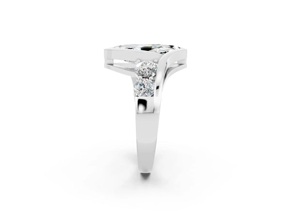 Silver Bezel Set Marquise Cut Moissanite Bypass Ring with Round  Accents