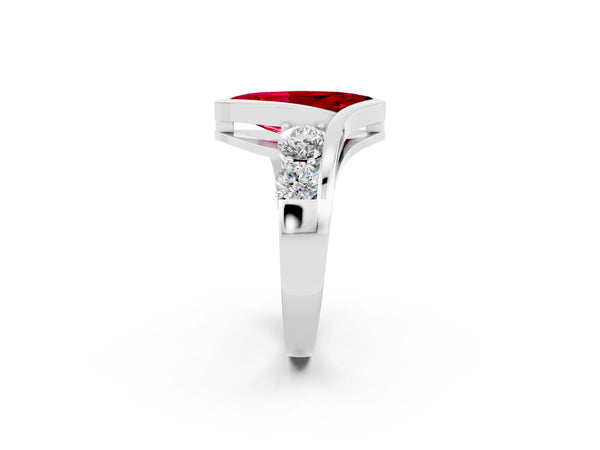 Platinum Bezel Set Marquise Cut Ruby Bypass Ring with Round  Accents