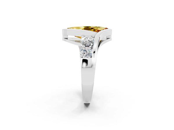 Platinum Bezel Set Marquise Cut Citrine Bypass Ring with Round  Accents