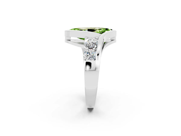 White gold Bezel Set Marquise Cut Peridot Bypass Ring with Round  Accents