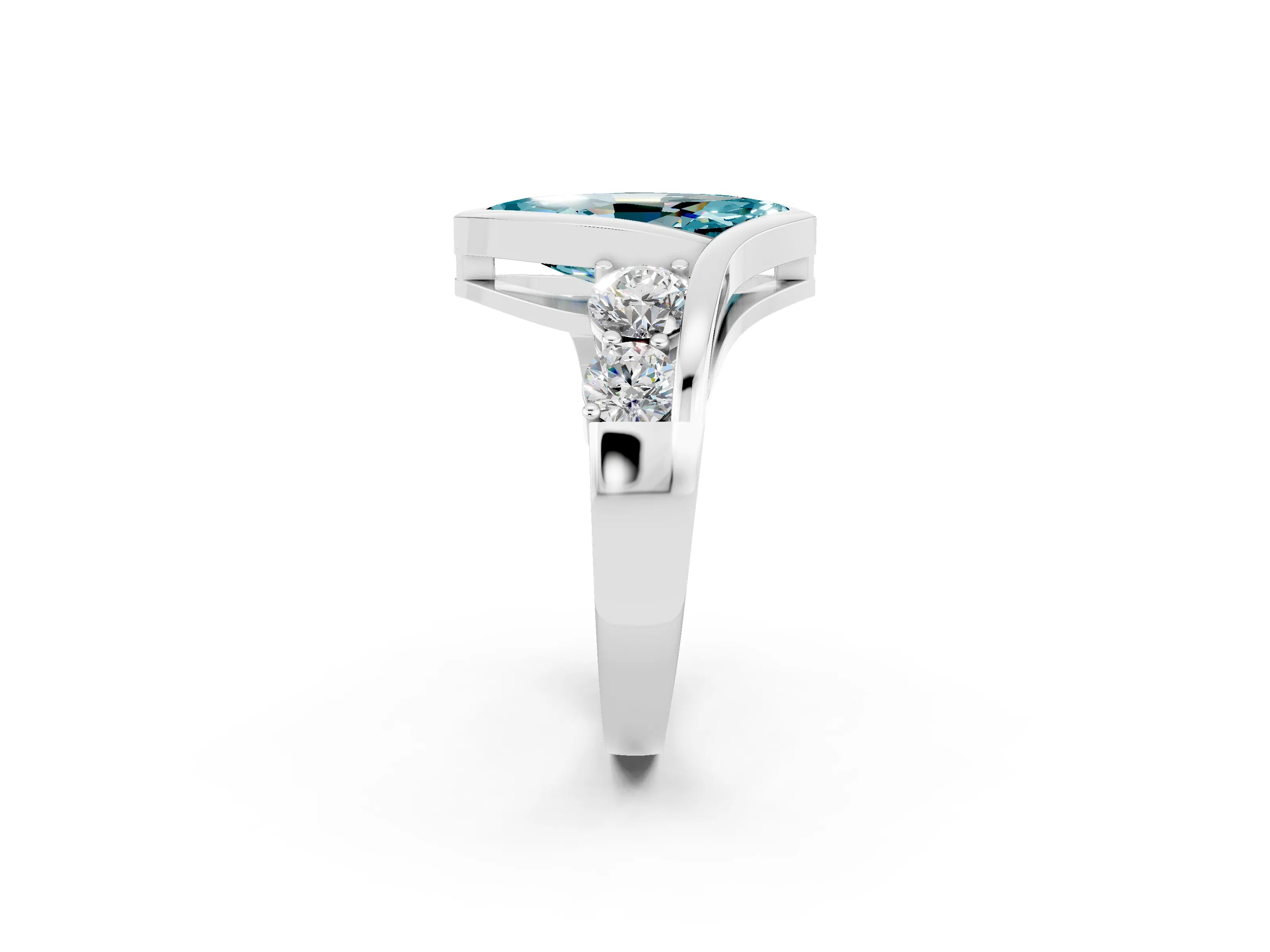 White gold Bezel Set Marquise Cut Diamond Split Shank Ring_2