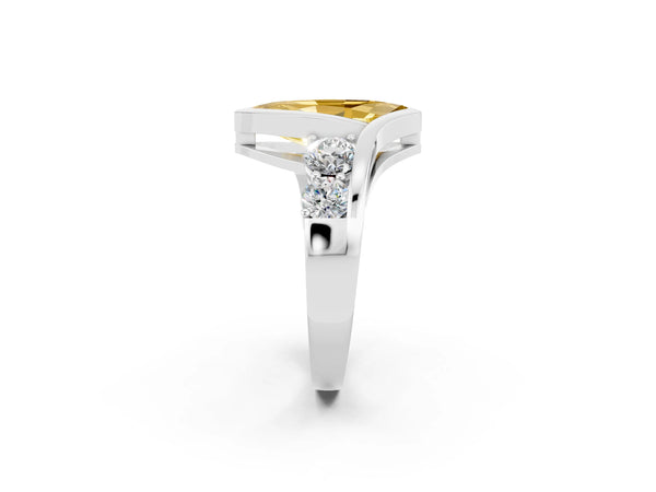 Platinum Bezel Set Marquise Cut Yellow Sapphire Bypass Ring with Round  Accents