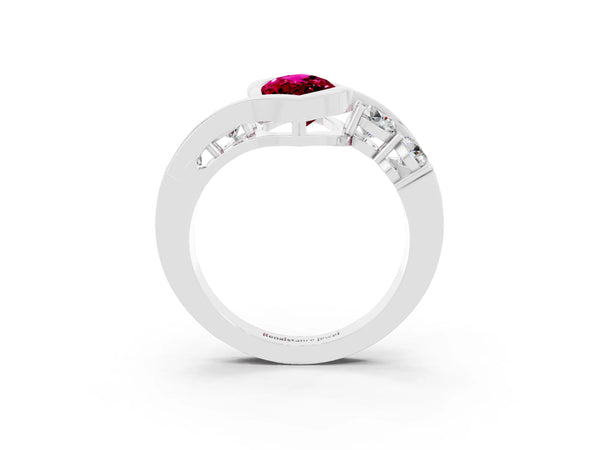 Platinum Bezel Set Marquise Cut Garnet Bypass Ring with Round  Accents