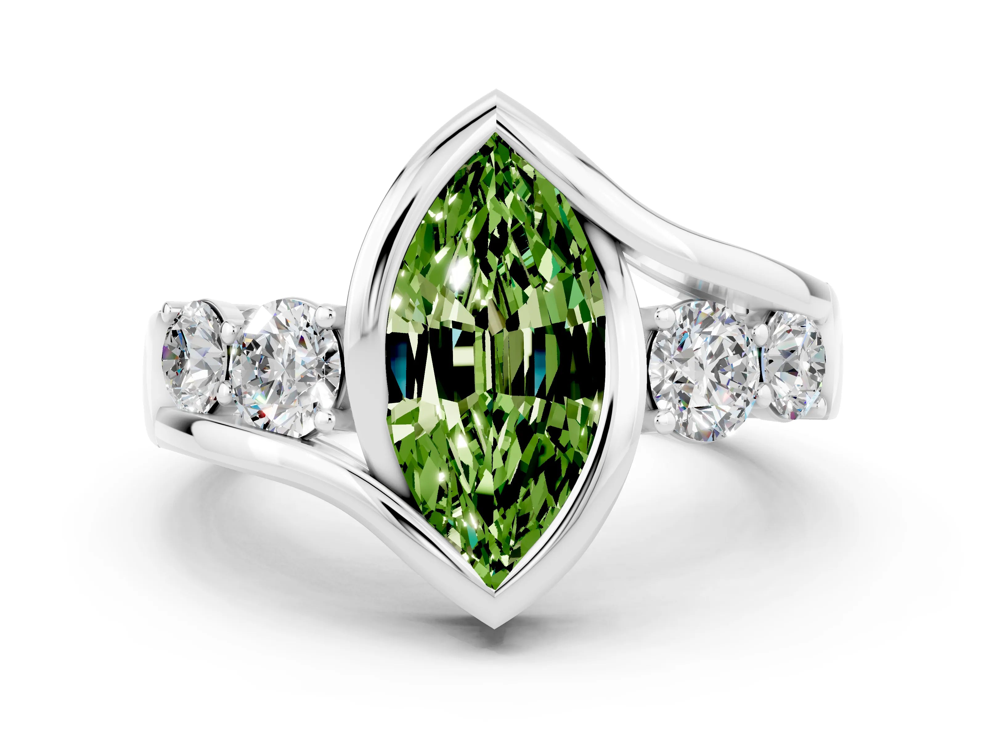 White gold Bezel Set Marquise Cut Diamond Split Shank Ring