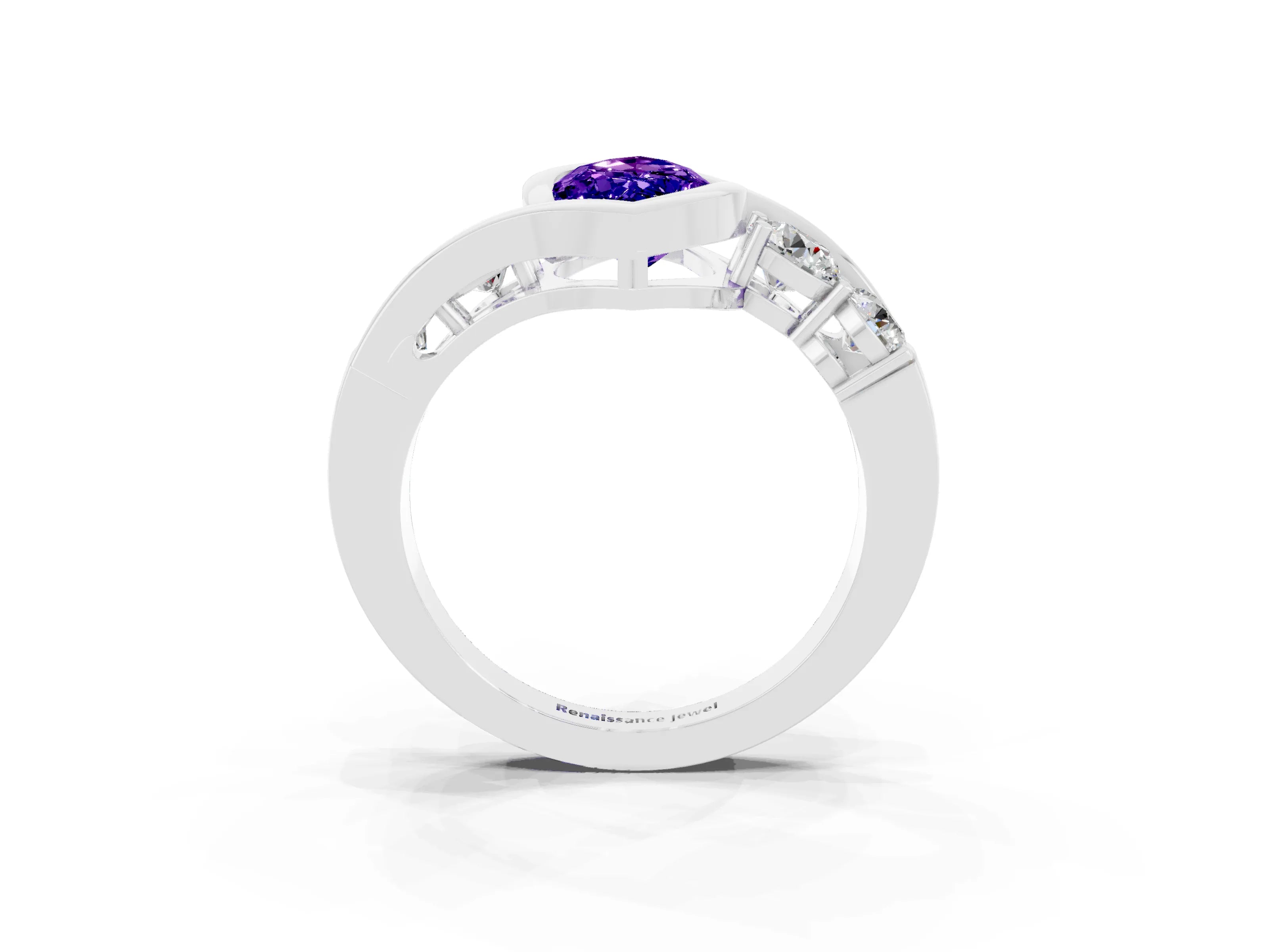 White gold Bezel Set Marquise Cut Diamond Split Shank Ring_3