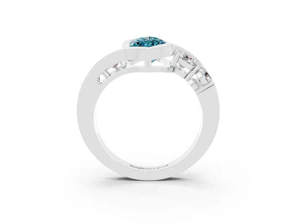 Platinum Bezel Set Marquise Cut Diamond Split Shank Ring