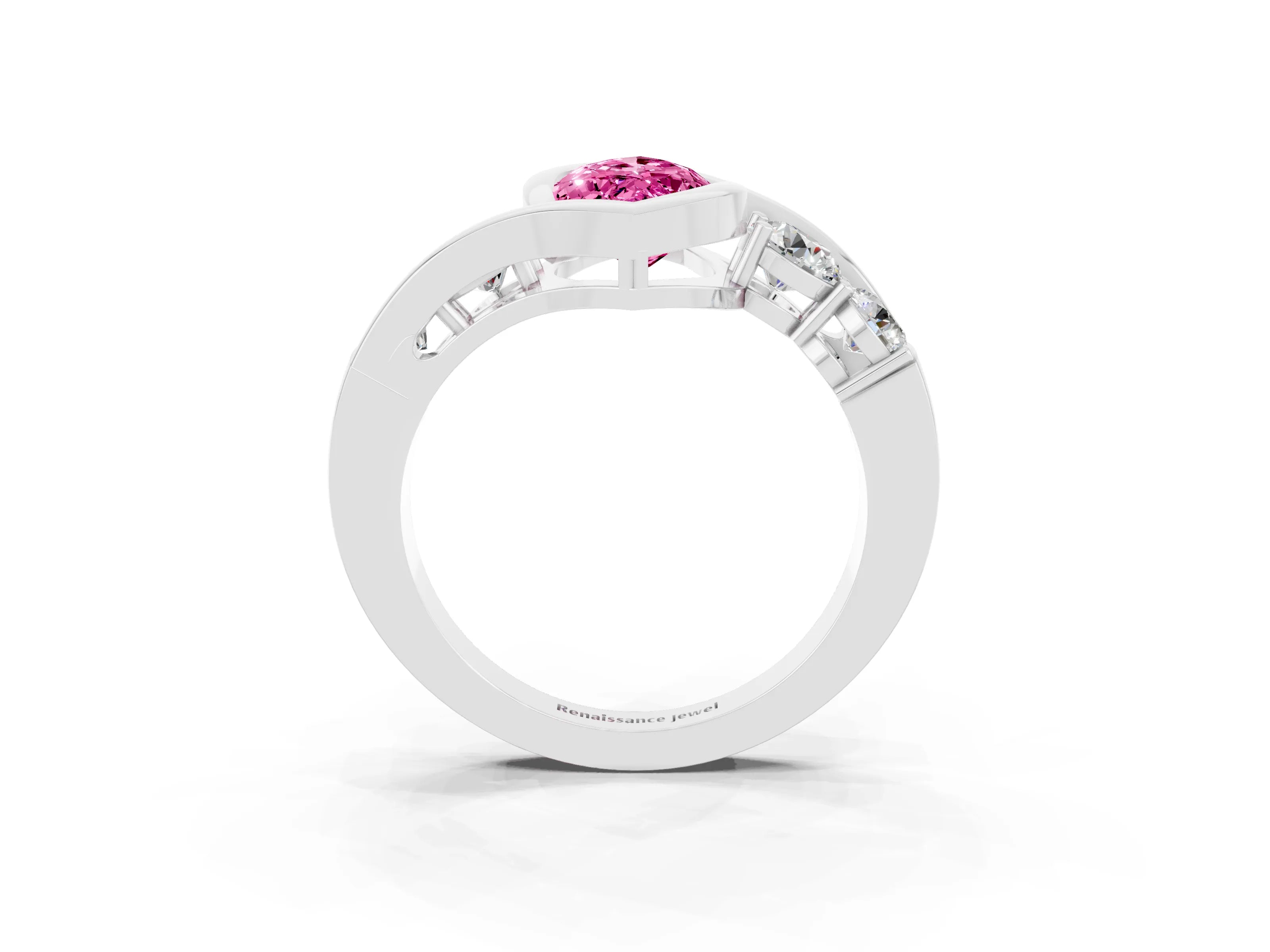 White gold Bezel Set Marquise Cut Diamond Split Shank Ring_3