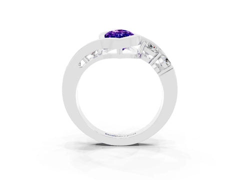 White gold Bezel Set Marquise Cut Diamond Split Shank Ring_3