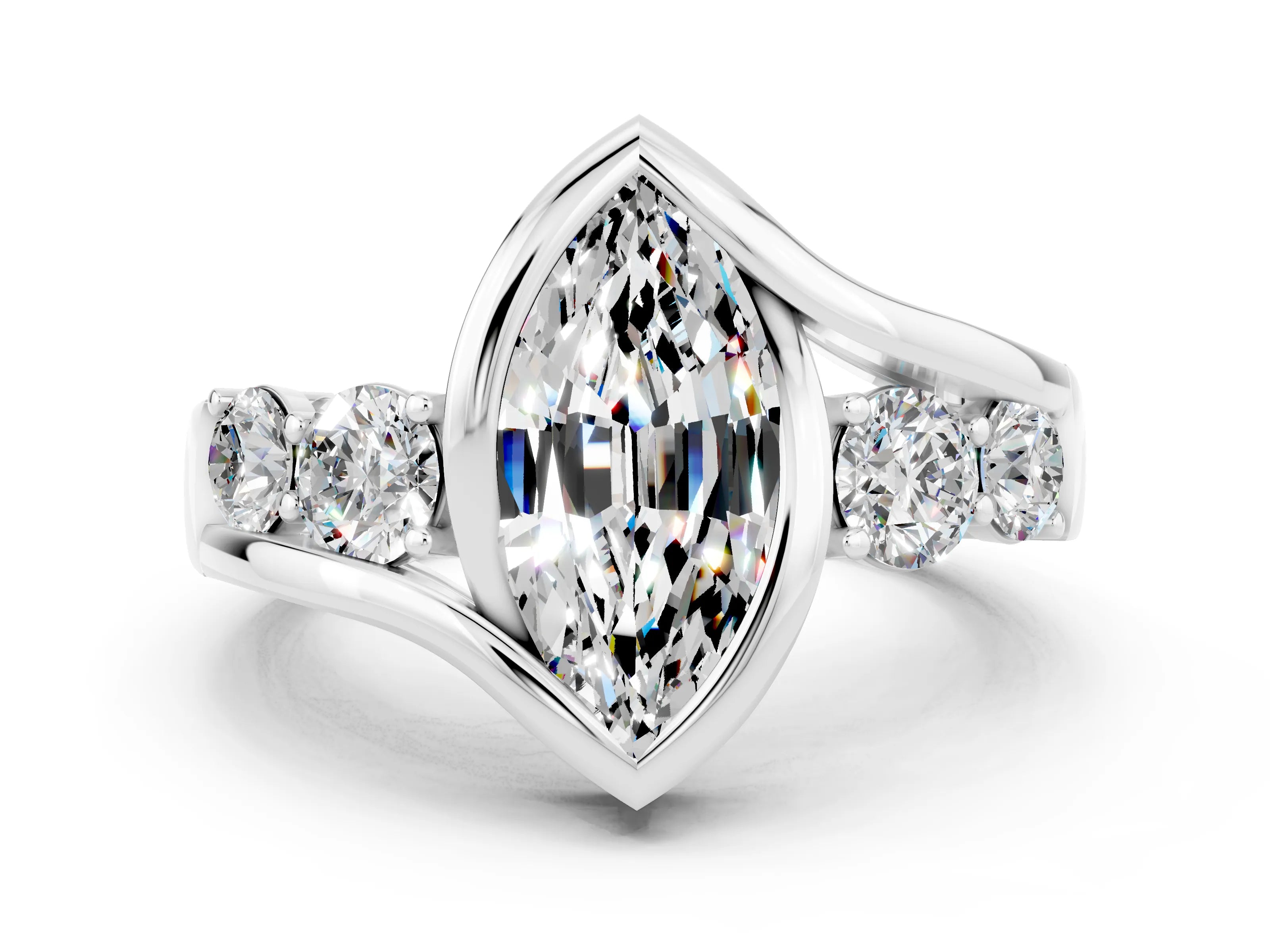 White gold Bezel Set Marquise Cut Diamond Split Shank Ring