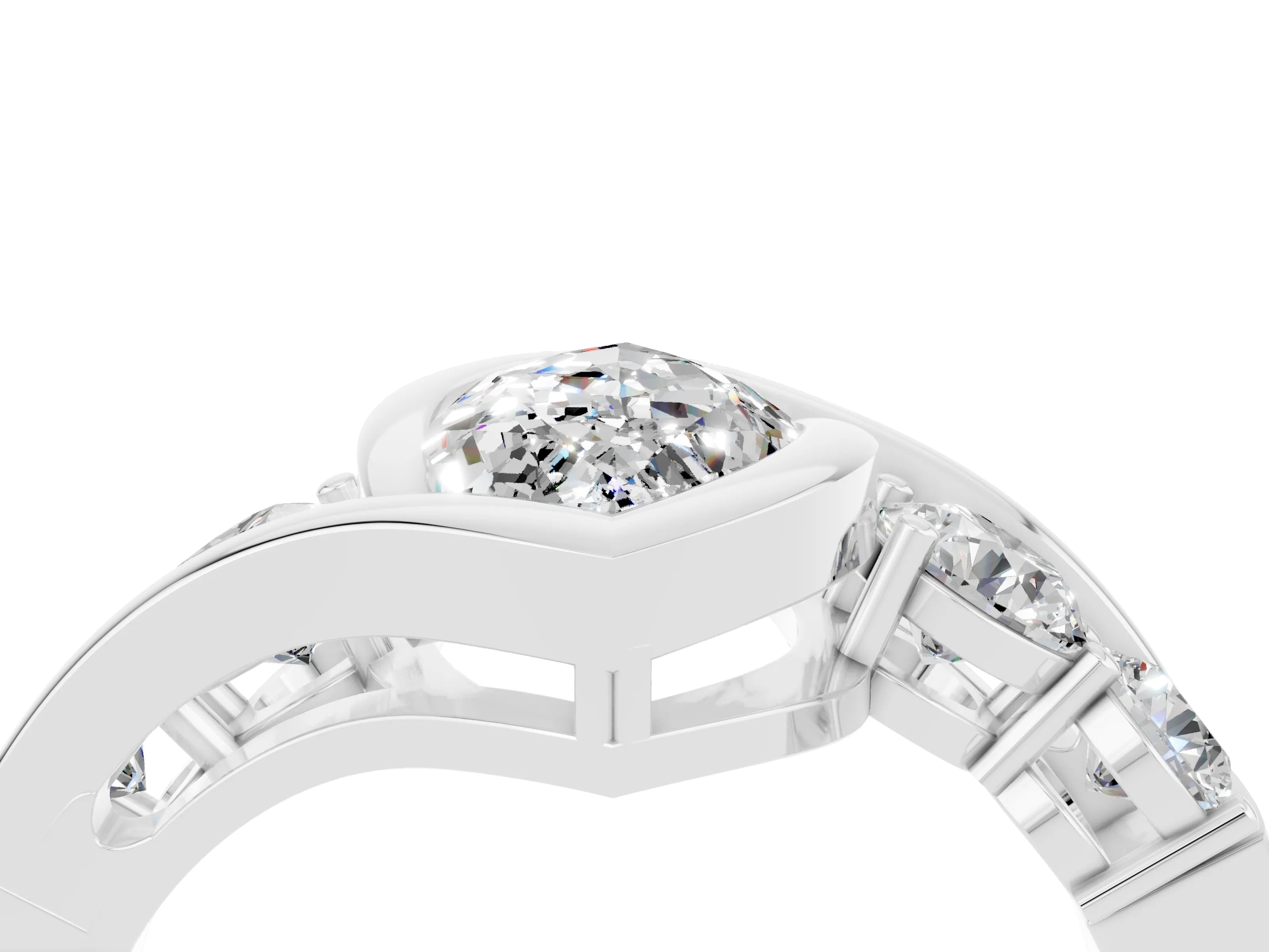 White gold Bezel Set Marquise Cut Diamond Split Shank Ring_4