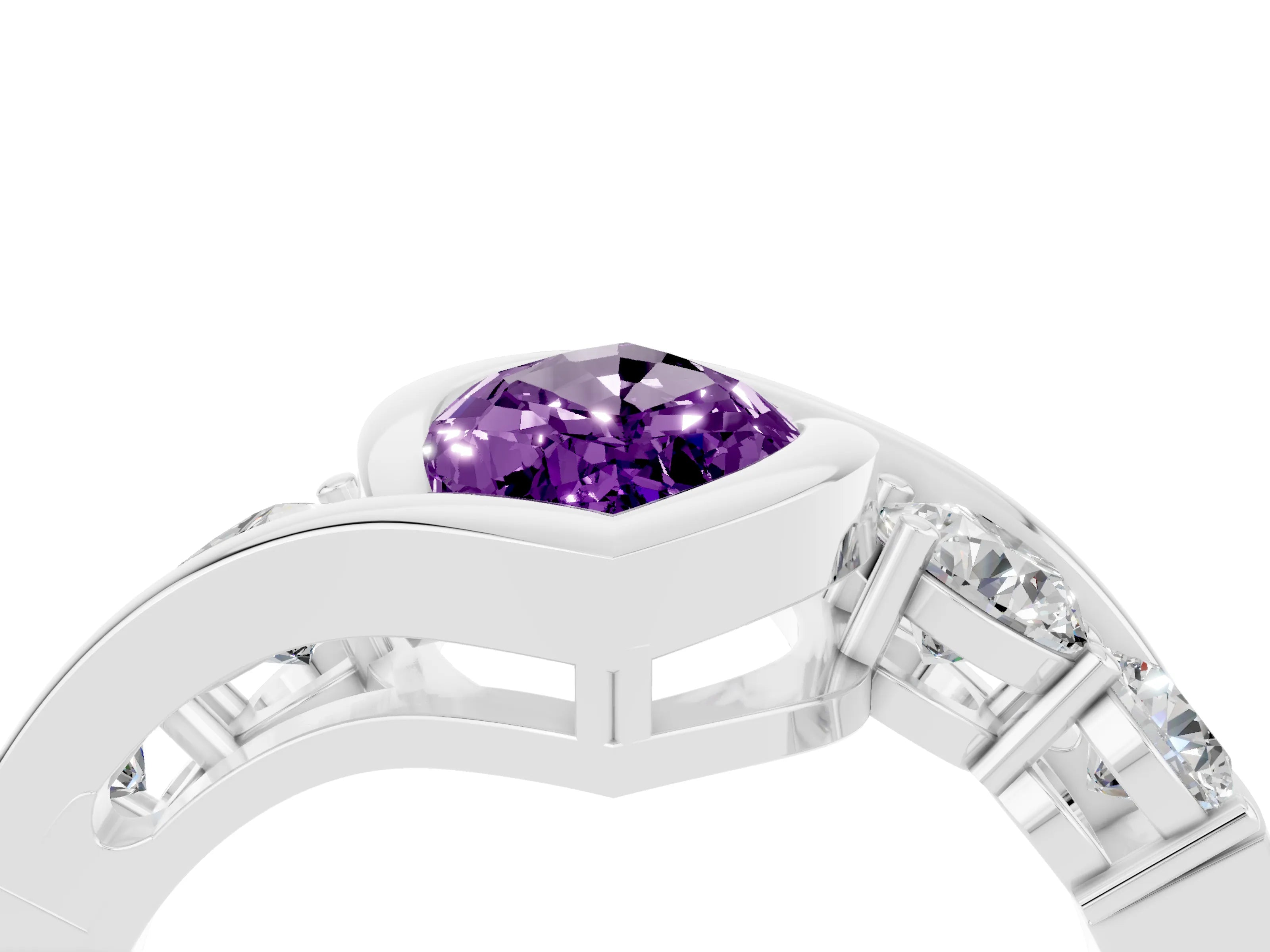 White gold Bezel Set Marquise Cut Diamond Split Shank Ring_4