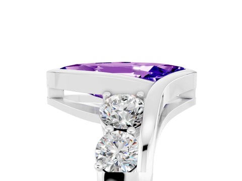 White gold Bezel Set Marquise Cut Diamond Split Shank Ring_5