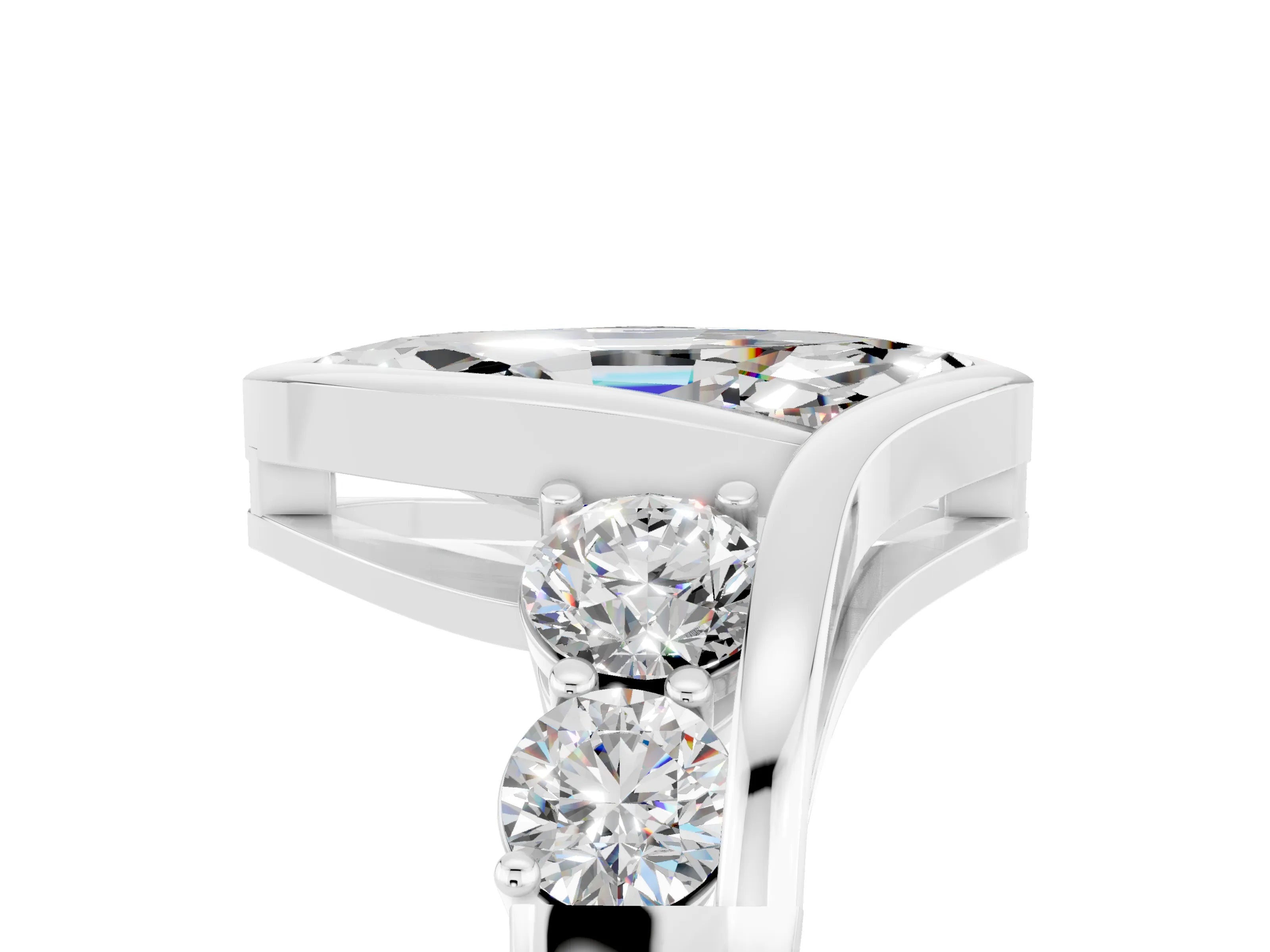 White gold Bezel Set Marquise Cut Diamond Split Shank Ring_5
