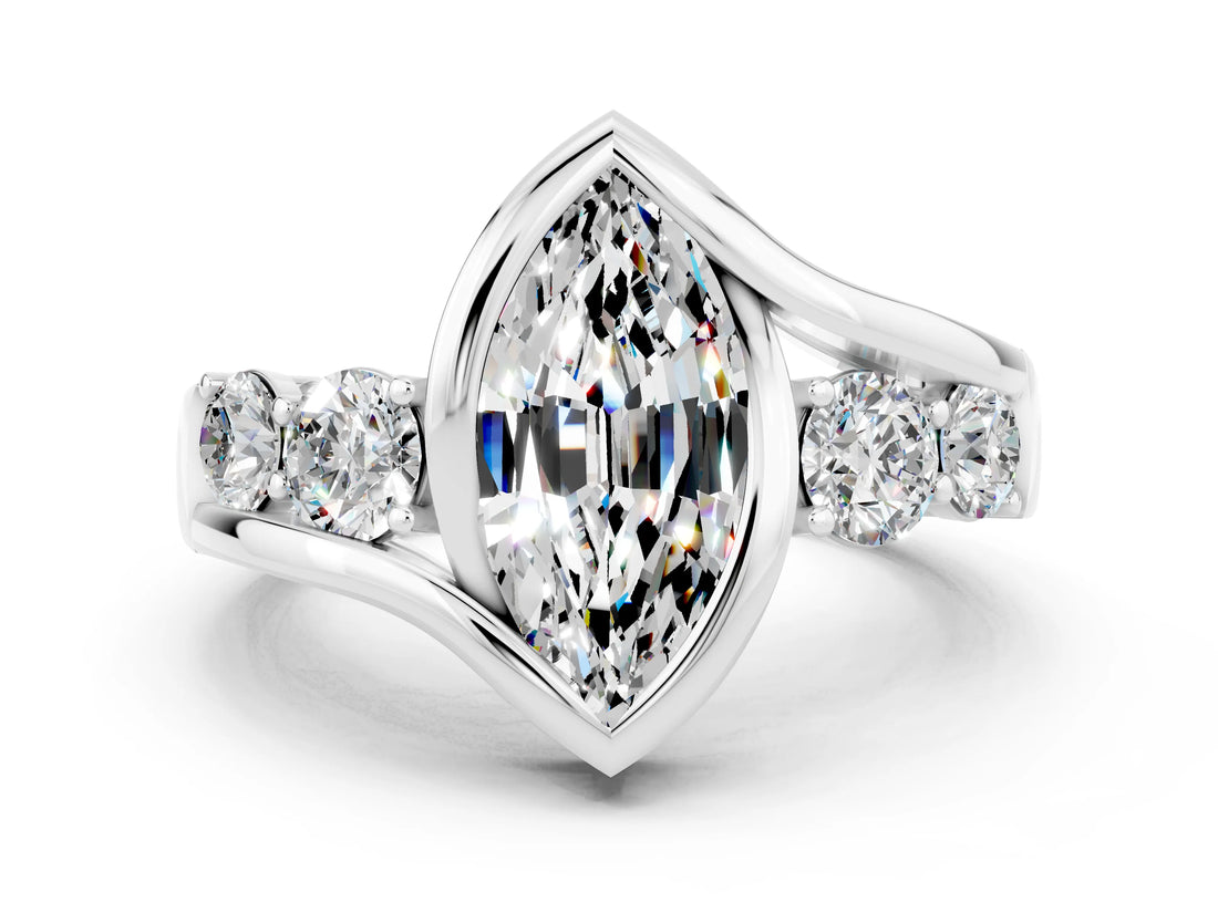 White gold Bezel Set Marquise Cut Diamond Split Shank Ring