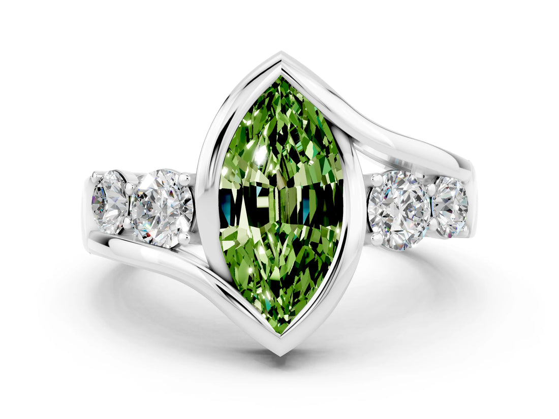 White gold Bezel Set Marquise Cut Diamond Split Shank Ring