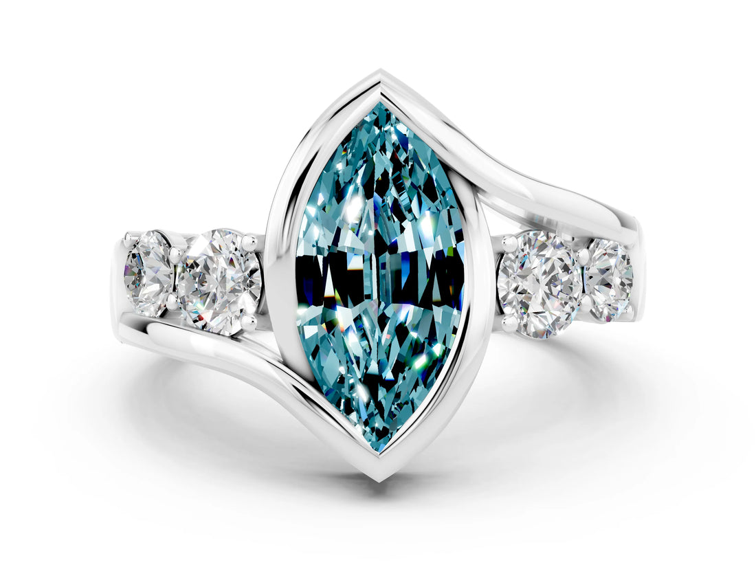 White gold Bezel Set Marquise Cut Diamond Split Shank Ring