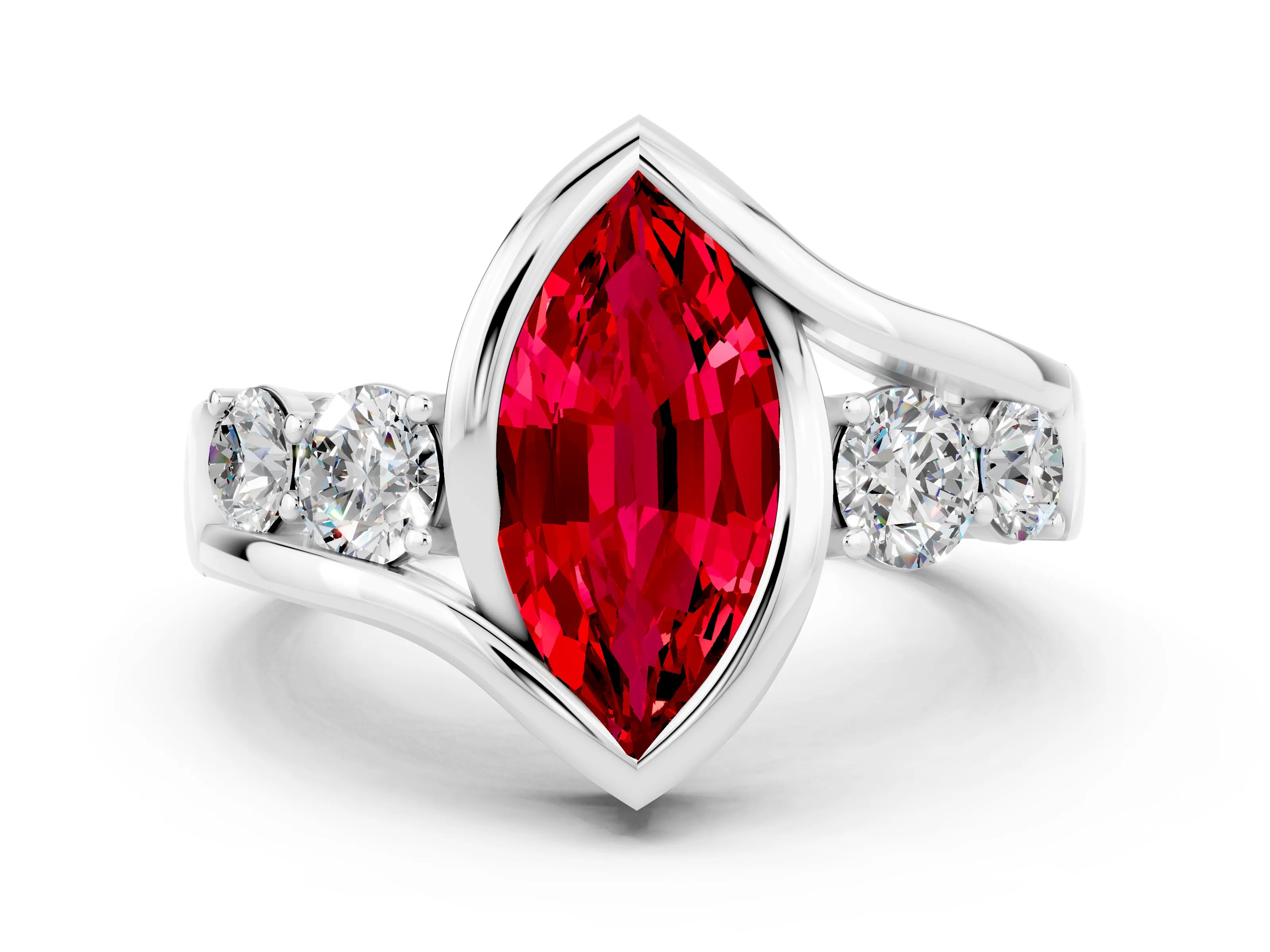 White gold Bezel Set Marquise Cut Diamond Split Shank Ring