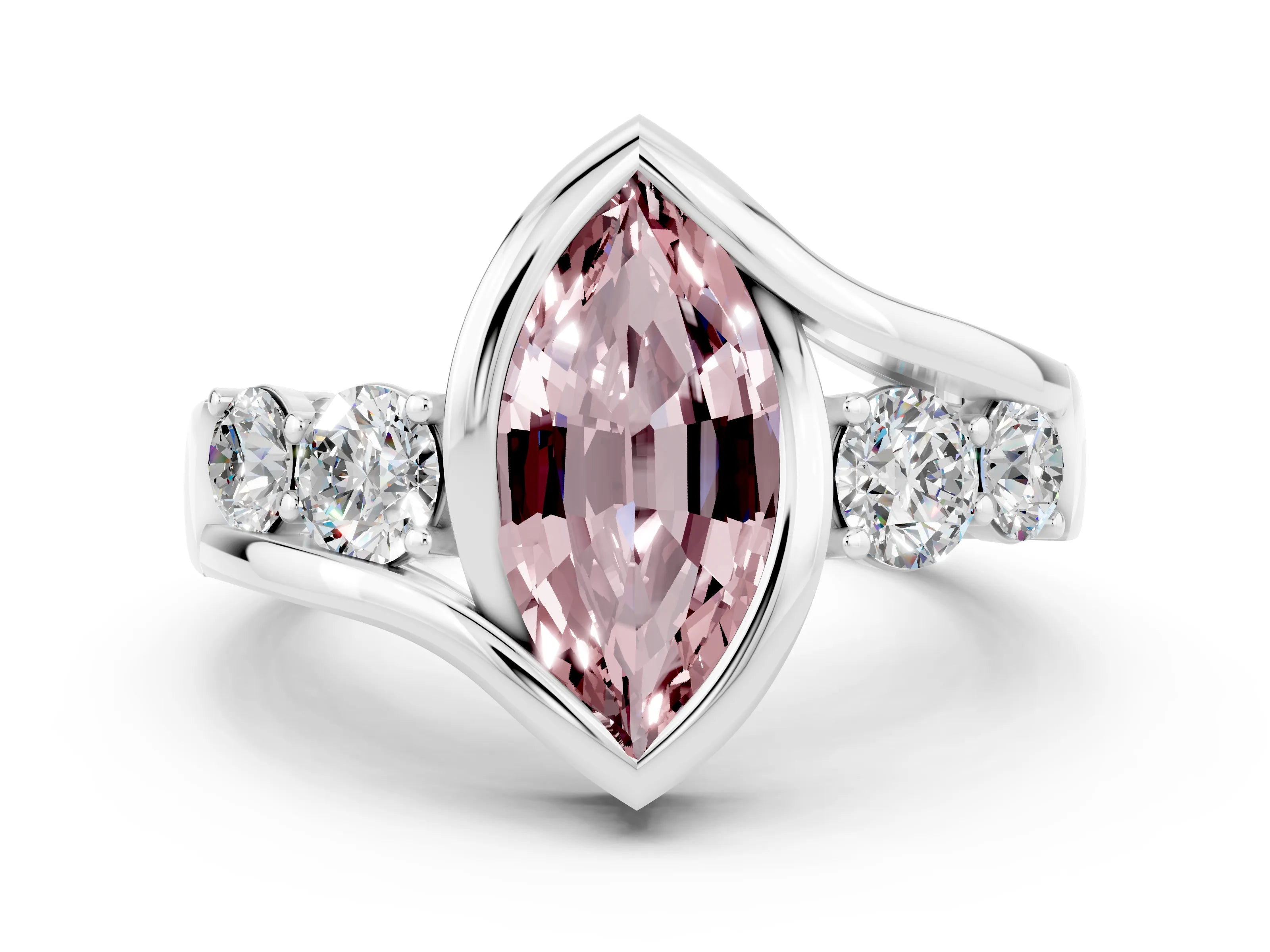 White gold Bezel Set Marquise Cut Diamond Split Shank Ring