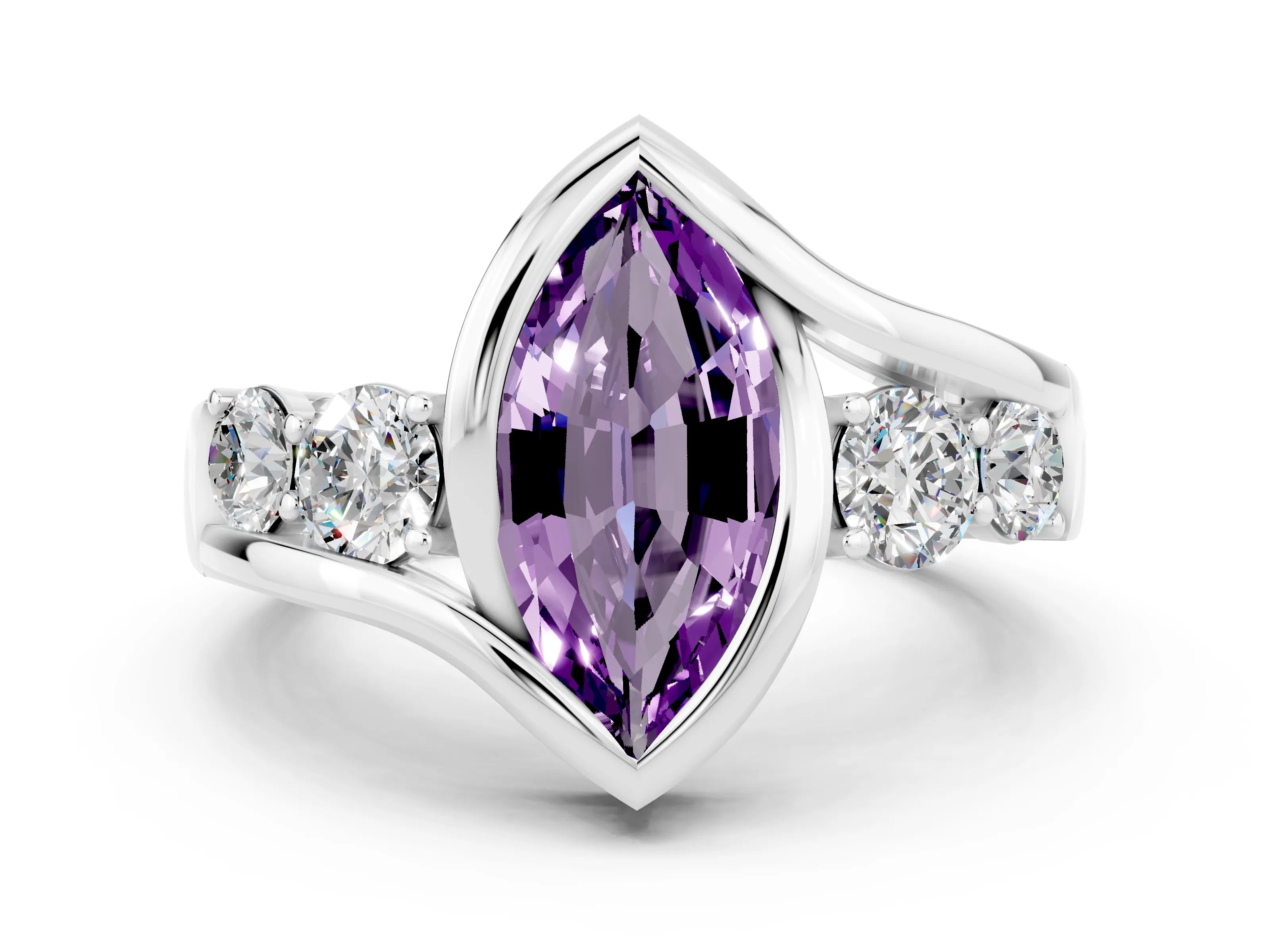 White gold Bezel Set Marquise Cut Diamond Split Shank Ring