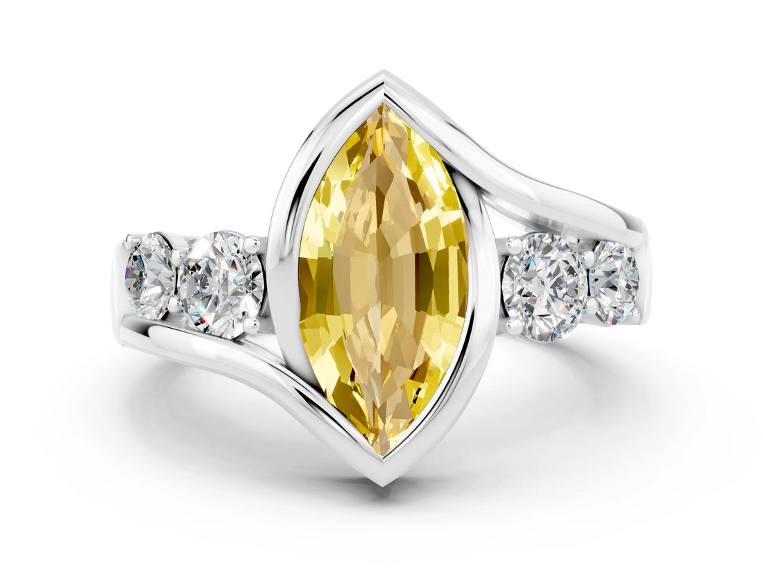 White gold Bezel Set Marquise Cut Diamond Split Shank Ring