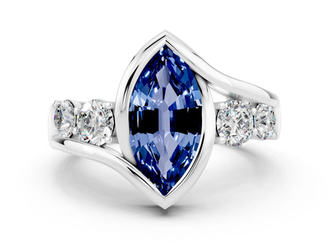 White gold Bezel Set Marquise Cut Diamond Split Shank Ring