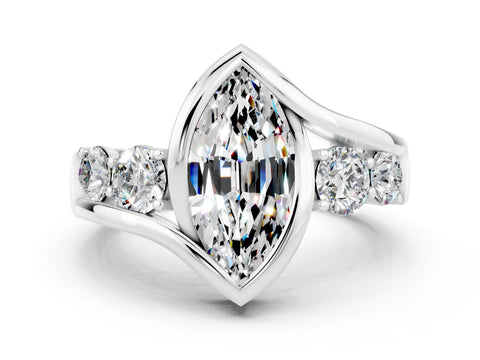 White gold Bezel Set Marquise Cut Diamond Split Shank Ring