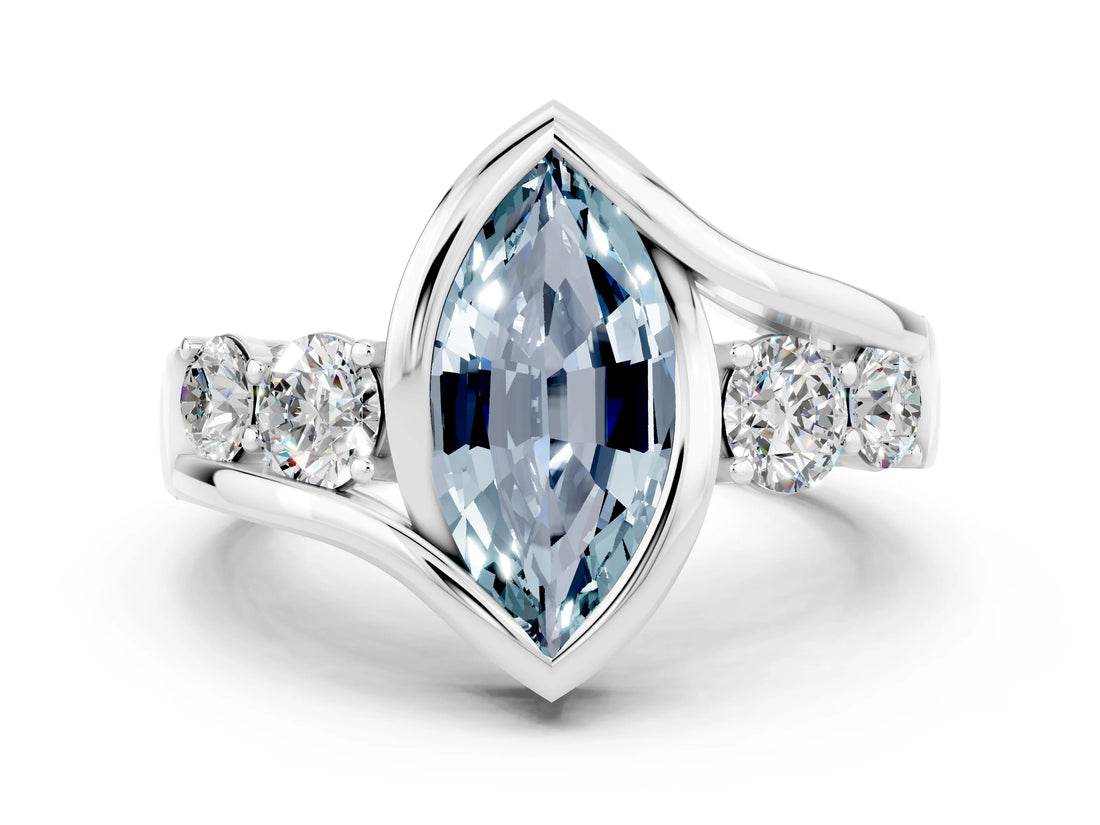 White gold Bezel Set Marquise Cut Diamond Split Shank Ring