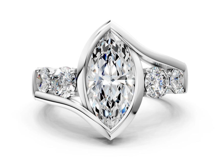 White gold Bezel Set Marquise Diamond Split Shank Ring