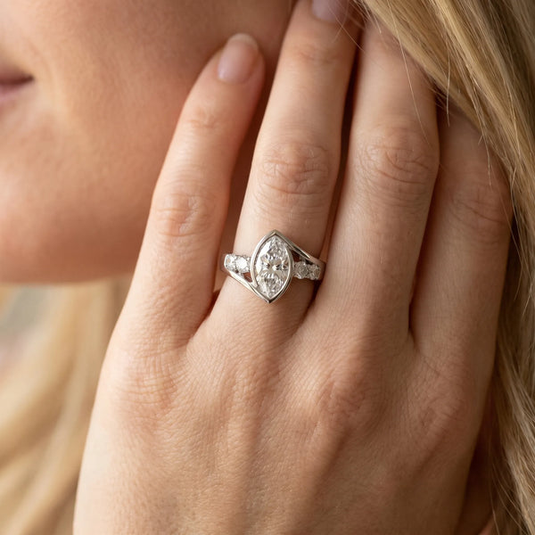 White gold Bezel Set Marquise Diamond Split Shank Ring