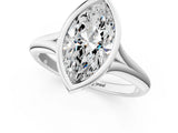 White gold Bezel Set Marquise Solitaire Diamond Ring with Smooth Band 2