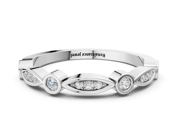Silver Bezel Set Marquise and Round Diamond Contour Band