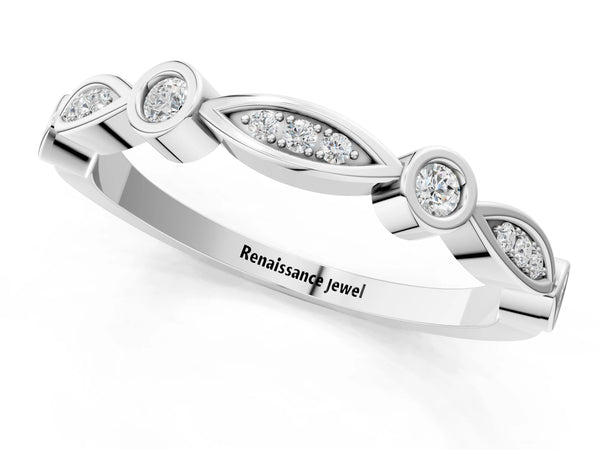 Silver Bezel Set Marquise and Round Diamond Contour Band