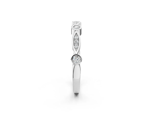 Silver Bezel Set Marquise and Round Diamond Contour Band