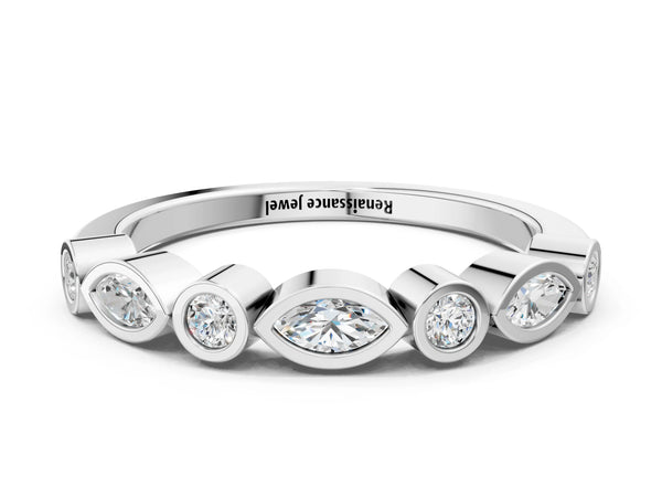 Platinum Bezel Set Marquise and Round Diamond Stackable Band