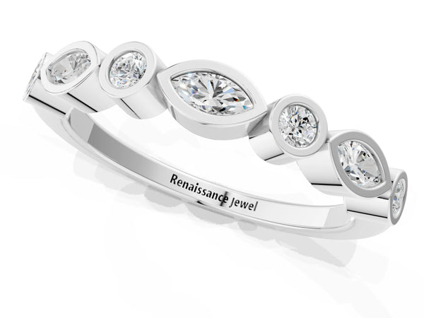 Silver Bezel Set Marquise and Round Diamond Stackable Band