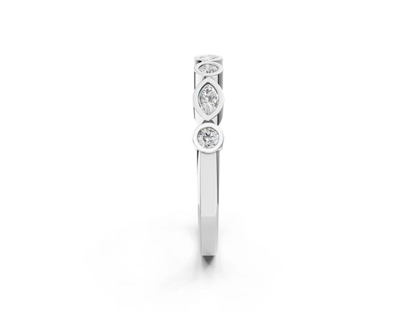Platinum Bezel Set Marquise and Round Diamond Stackable Band