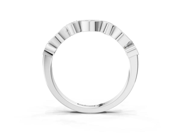White gold Bezel Set Marquise and Round Diamond Stackable Band