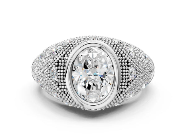 Platinum Round Vintage Bezel Engagement Ring Setting with Beaded Milgrain Shoulders