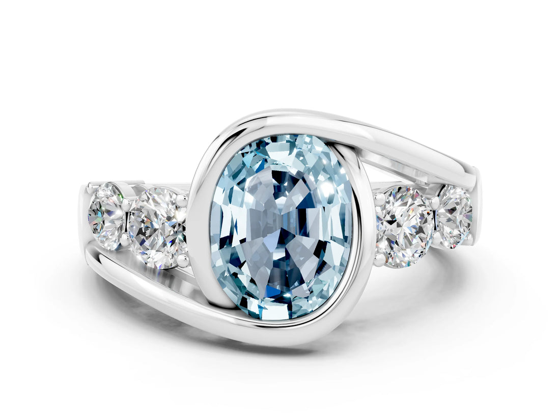 White gold Bezel Set Oval Cut Diamond Split Shank Ring