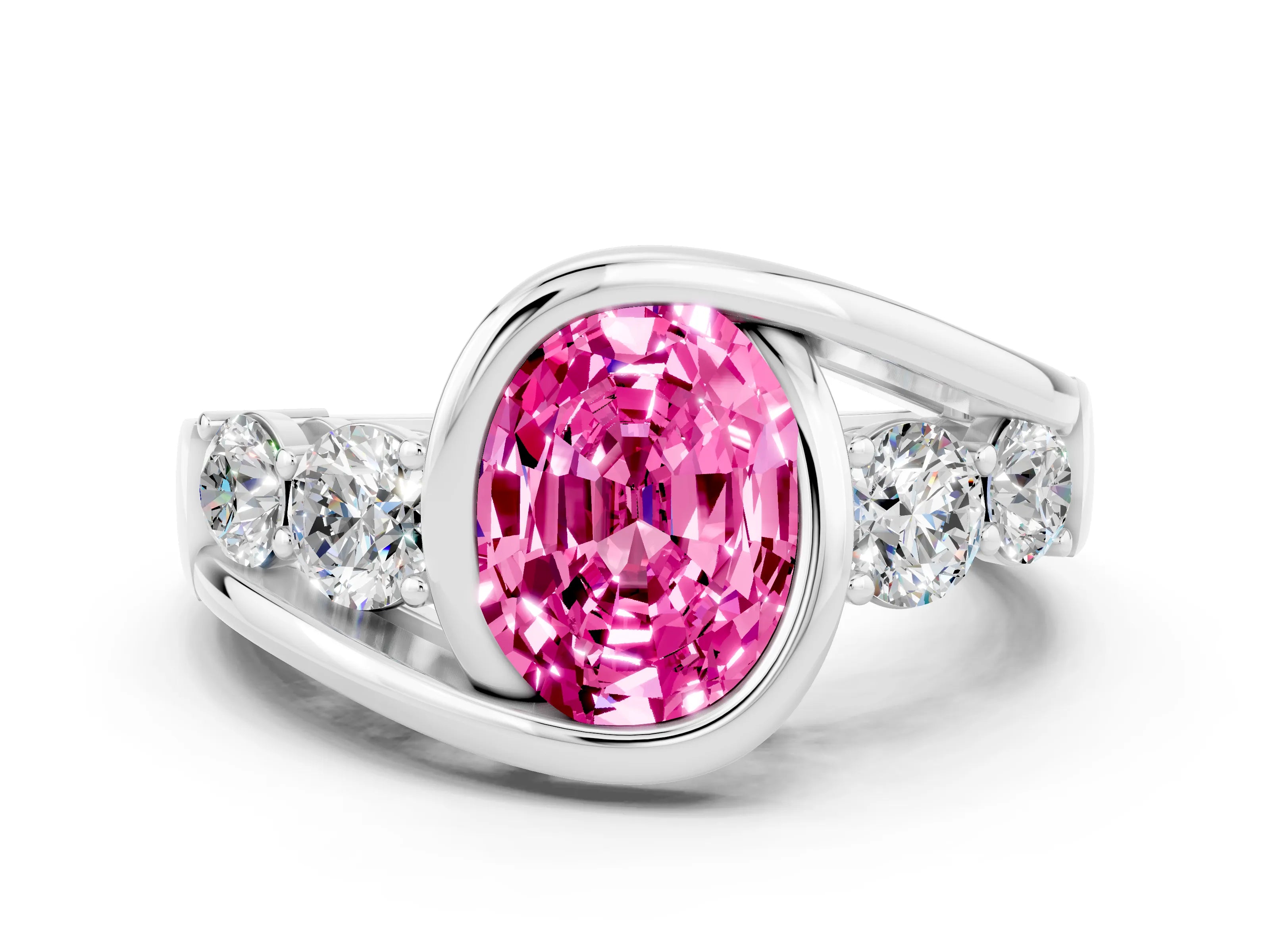 White gold Bezel Set Oval Cut Diamond Split Shank Ring