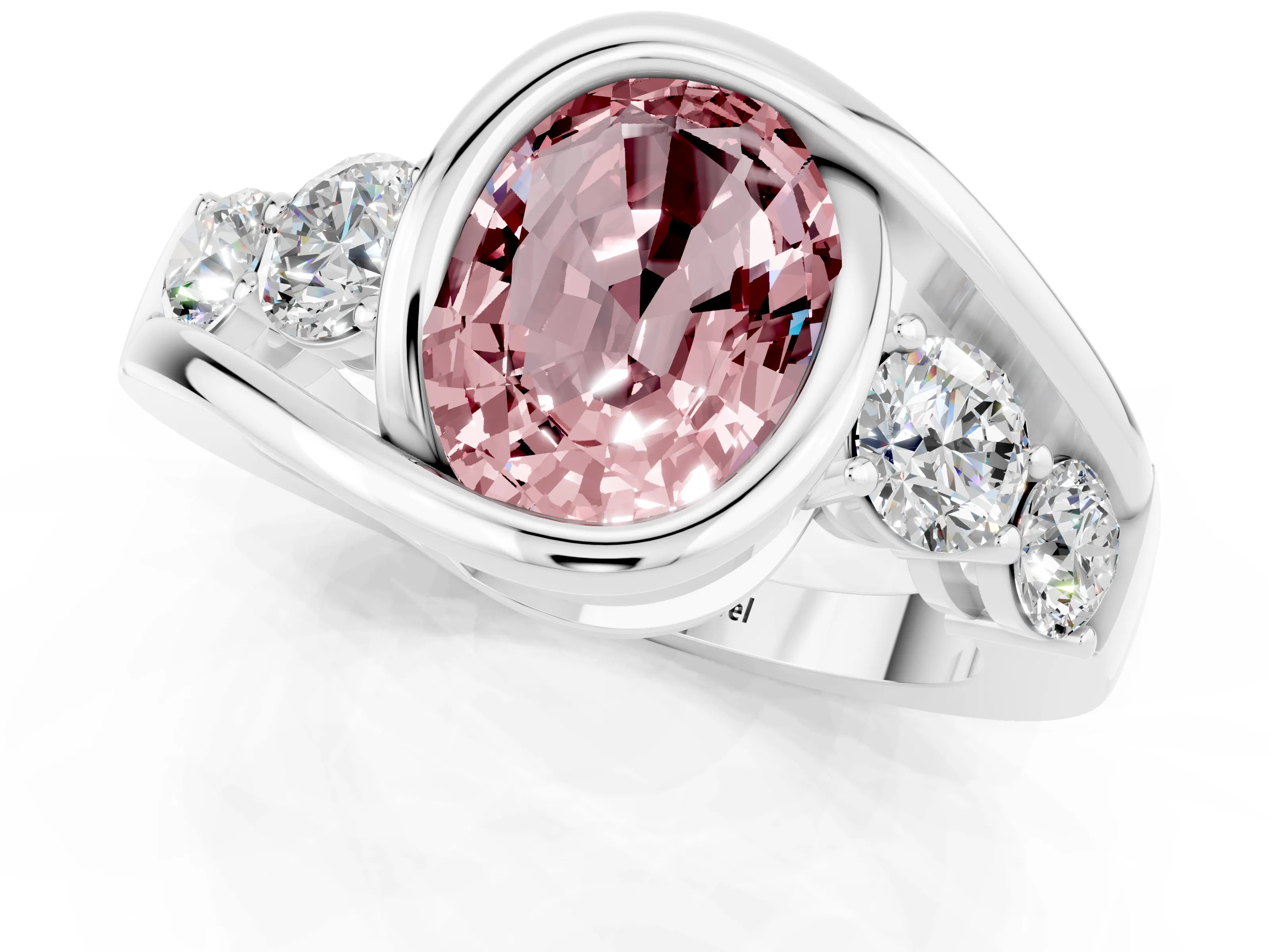 White gold Bezel Set Oval Cut Diamond Split Shank Ring_1