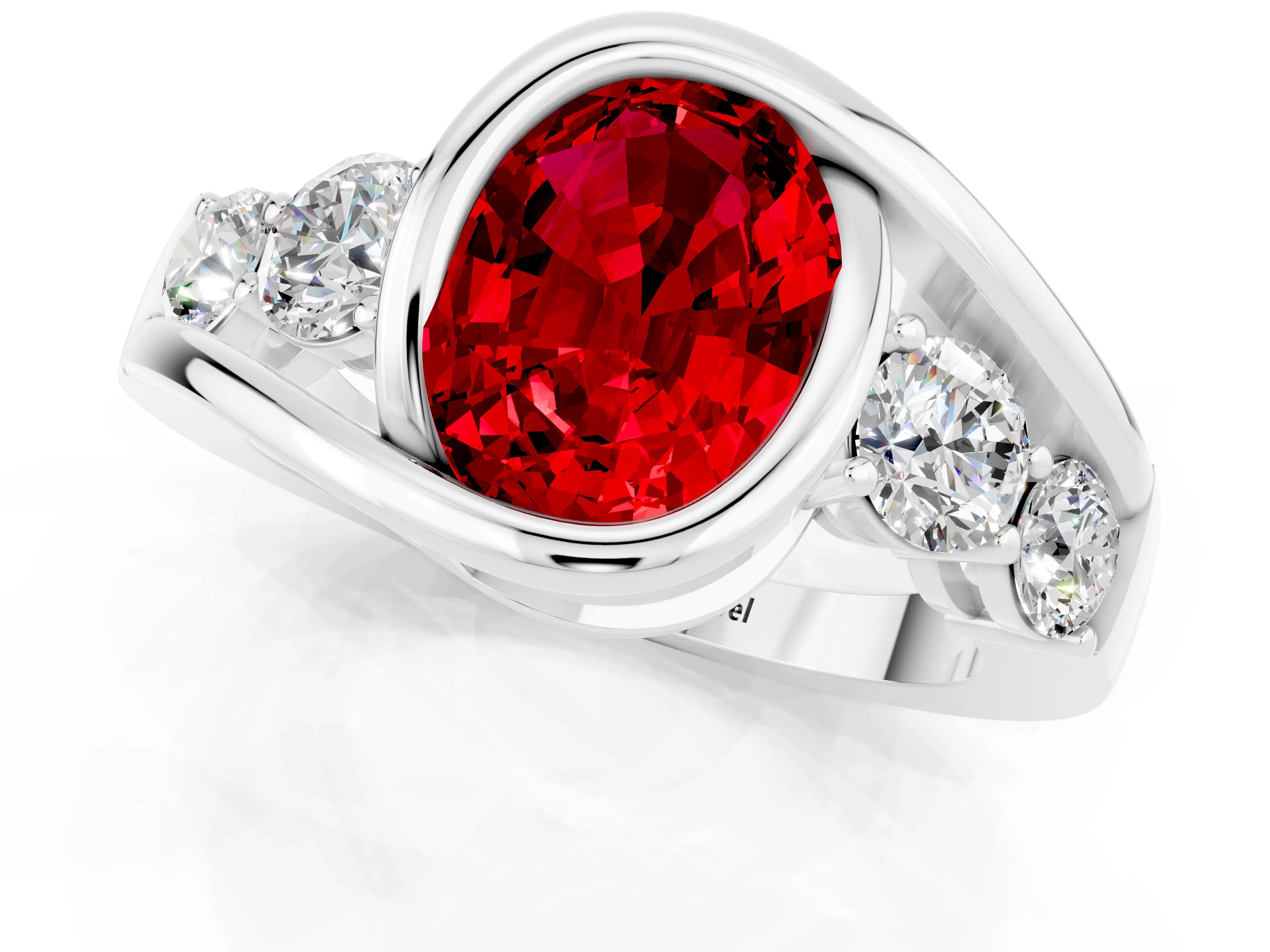 White gold Bezel Set Oval Cut Diamond Split Shank Ring_1