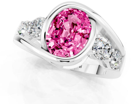 White gold Bezel Set Oval Cut Diamond Split Shank Ring_1