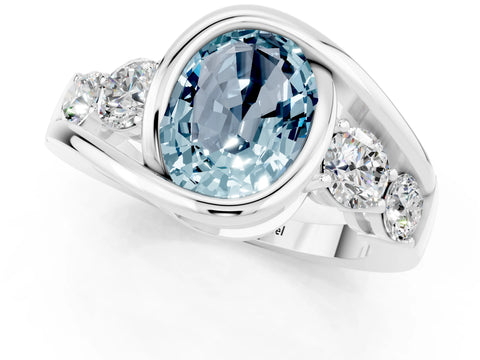 White gold Bezel Set Oval Cut Diamond Split Shank Ring_1