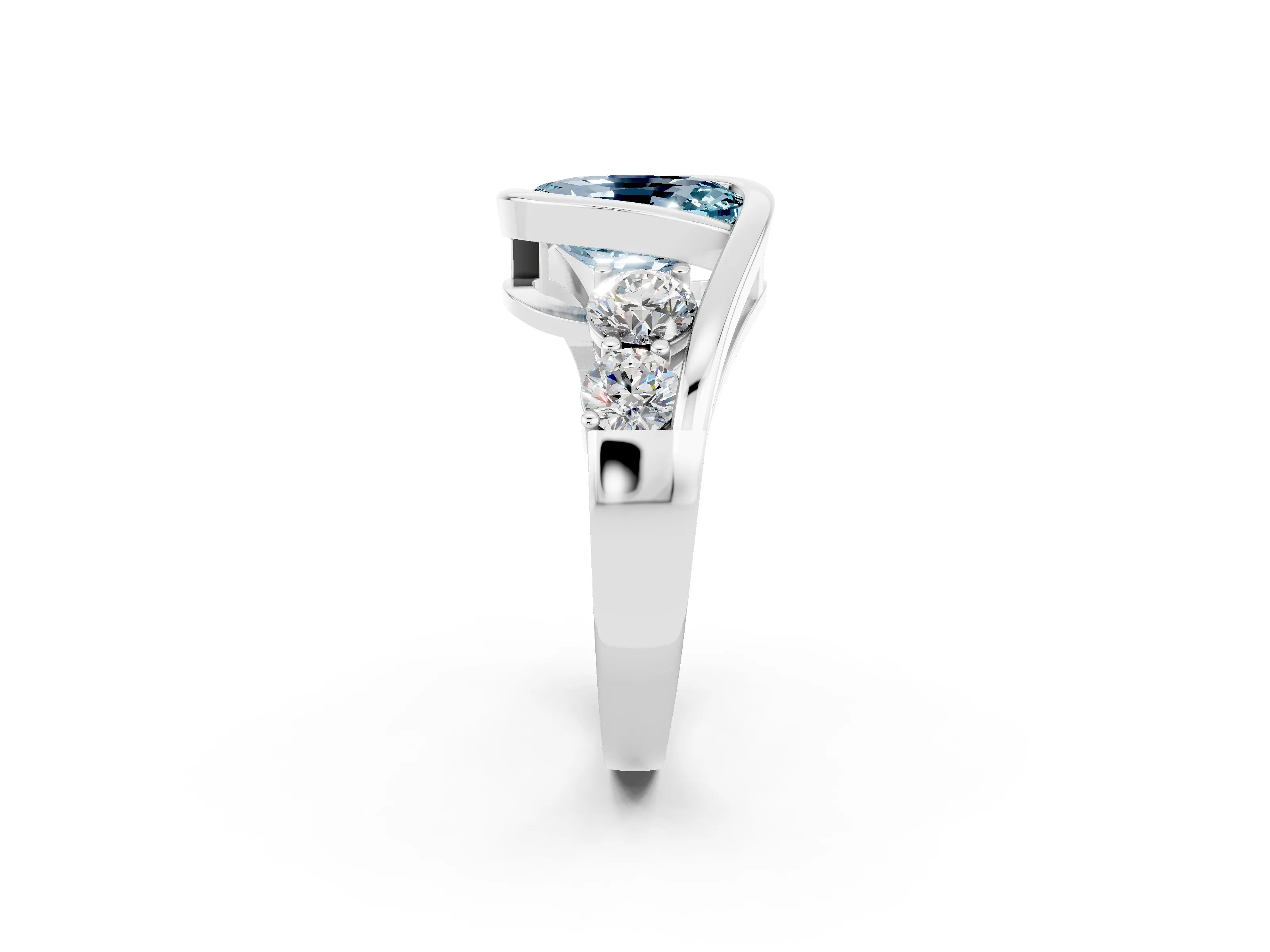 White gold Bezel Set Oval Cut Diamond Split Shank Ring_2