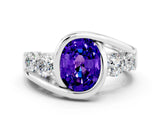 White gold Bezel Set Oval Cut Diamond Split Shank Ring