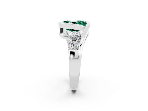 White gold Bezel Set Oval Cut Green Sapphire Bypass Ring with Round  Accents