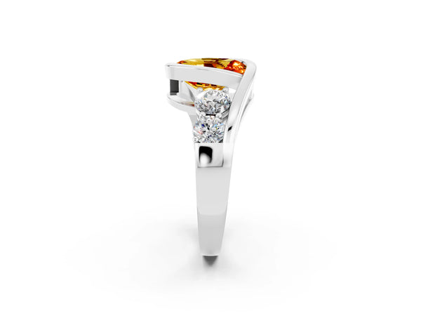 Platinum Bezel Set Oval Cut Citrine Bypass Ring with Round  Accents