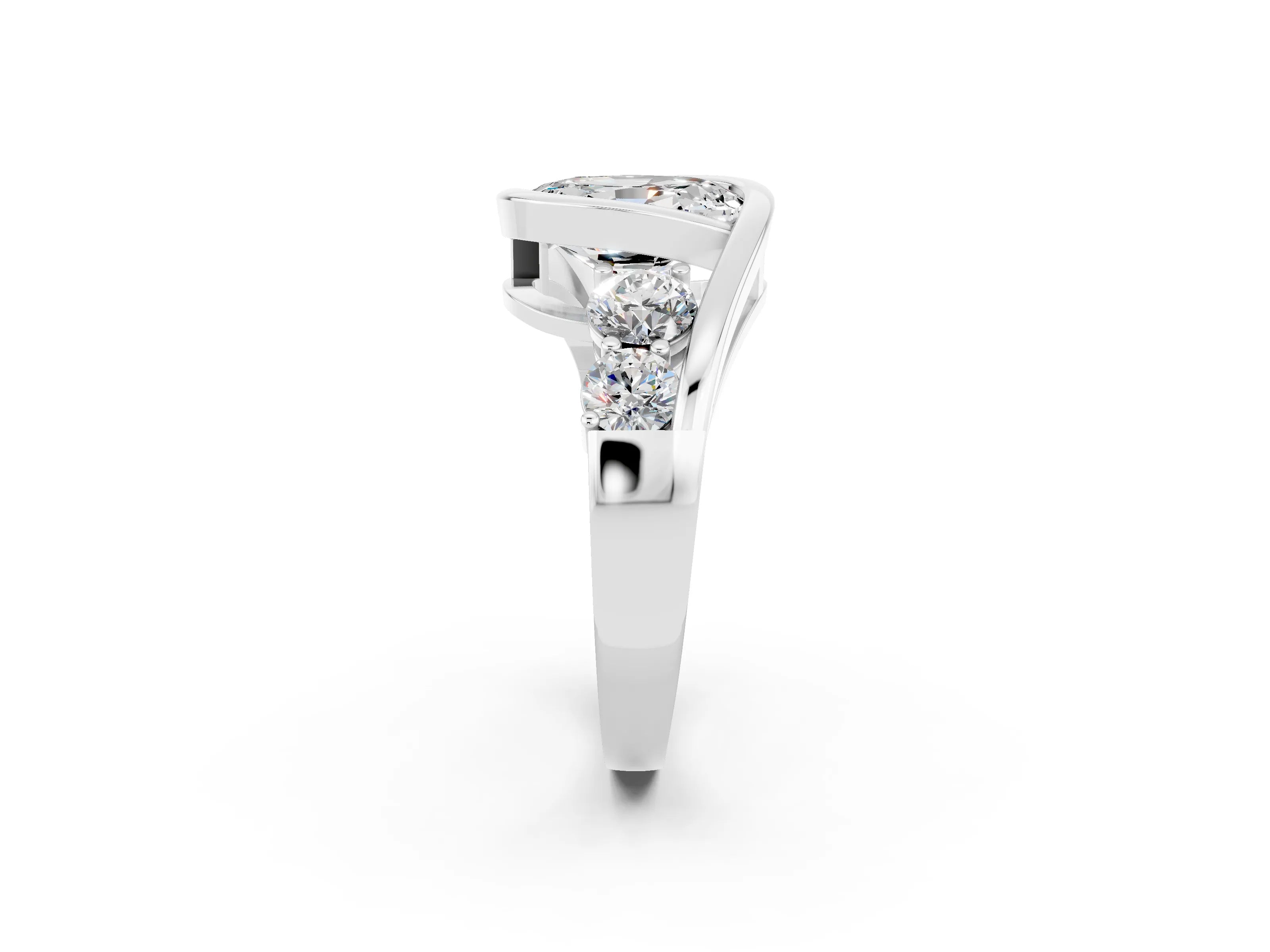White gold Bezel Set Oval Cut Diamond Split Shank Ring_2