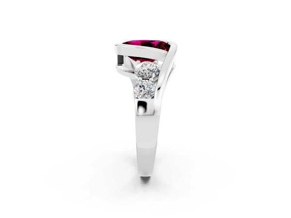 Silver Bezel Set Oval Cut Garnet Bypass Ring with Round  Accents